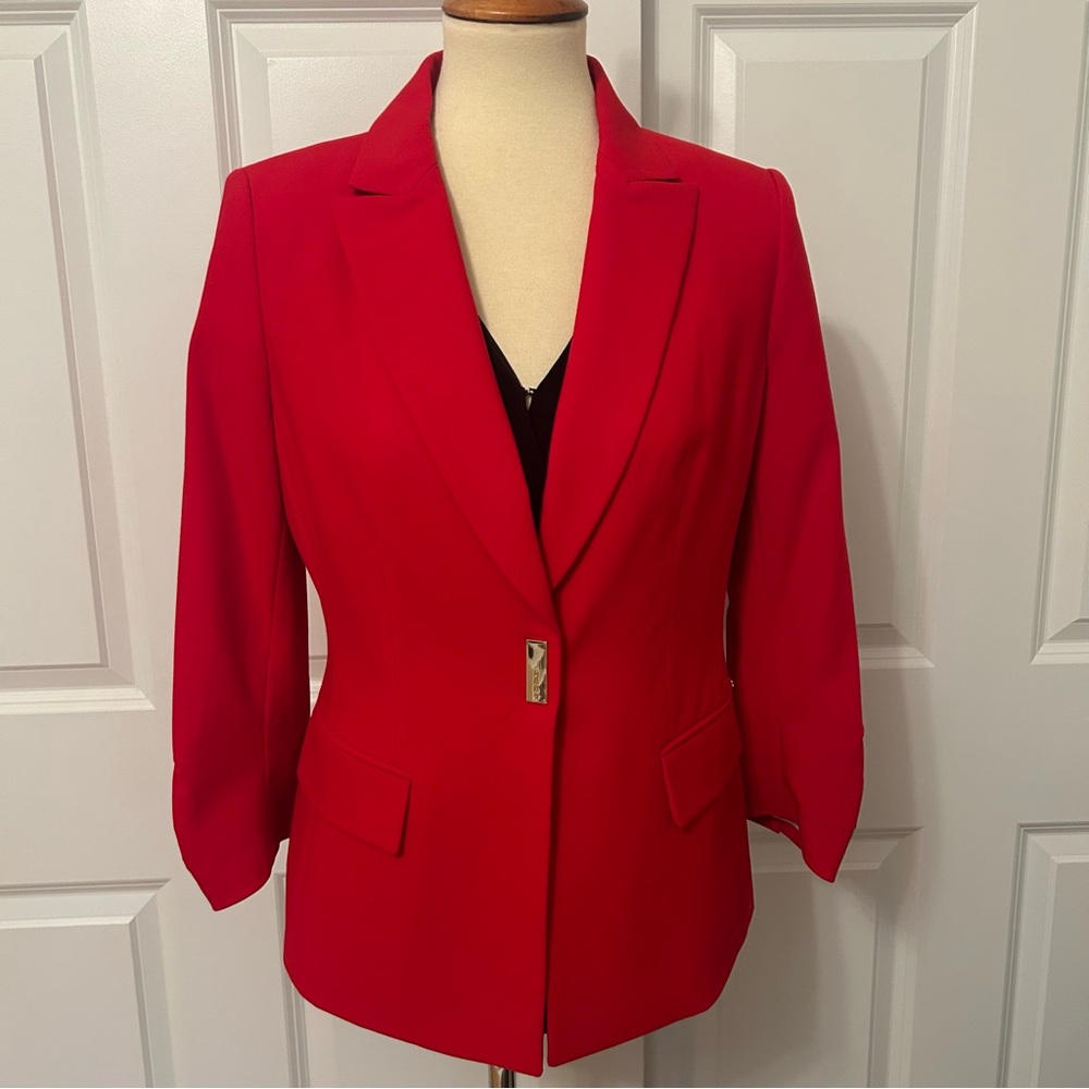 DKNY Chic Red Blazer with Gold Accents NWOT